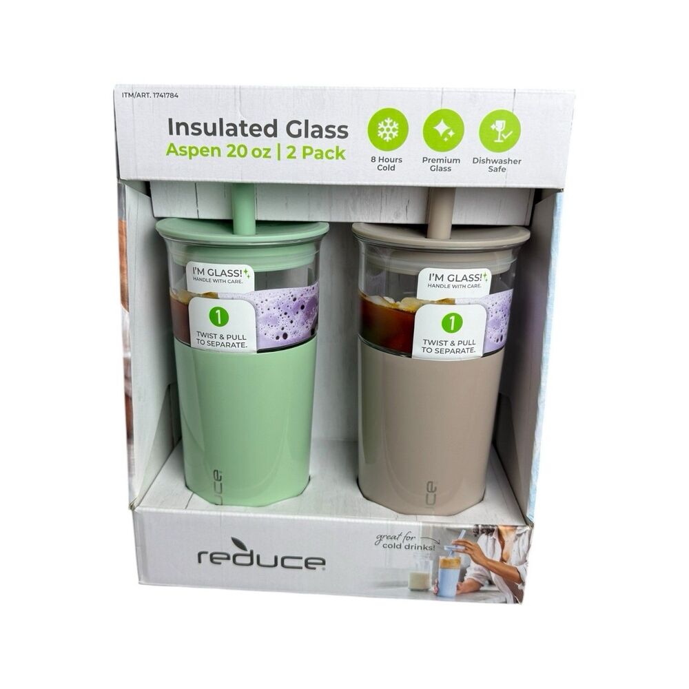 Reduce Aspen 20oz Insulated Glass Tumbler 2 Pack NEW